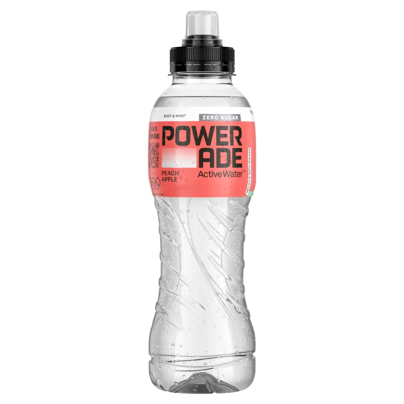 Eine Flasche Powerade Active Water Pfirisch-Apfel