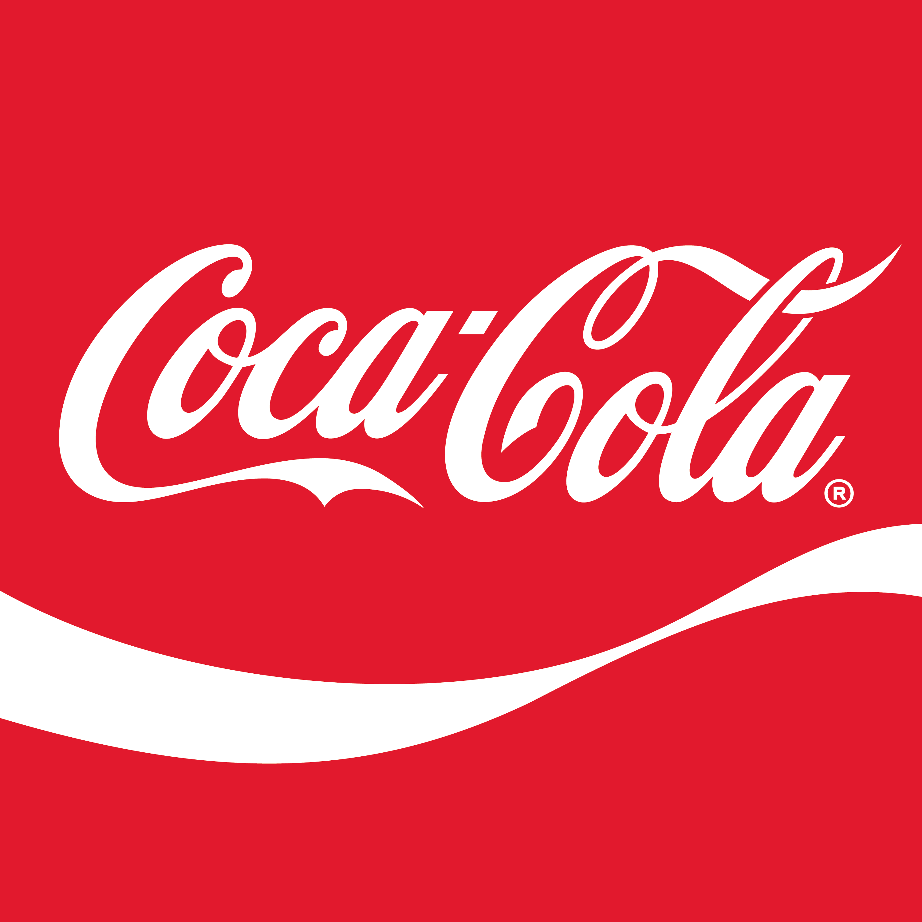 Logo rouge avec le nom "Coca-Cola" écrit en lettres cursives blanches.