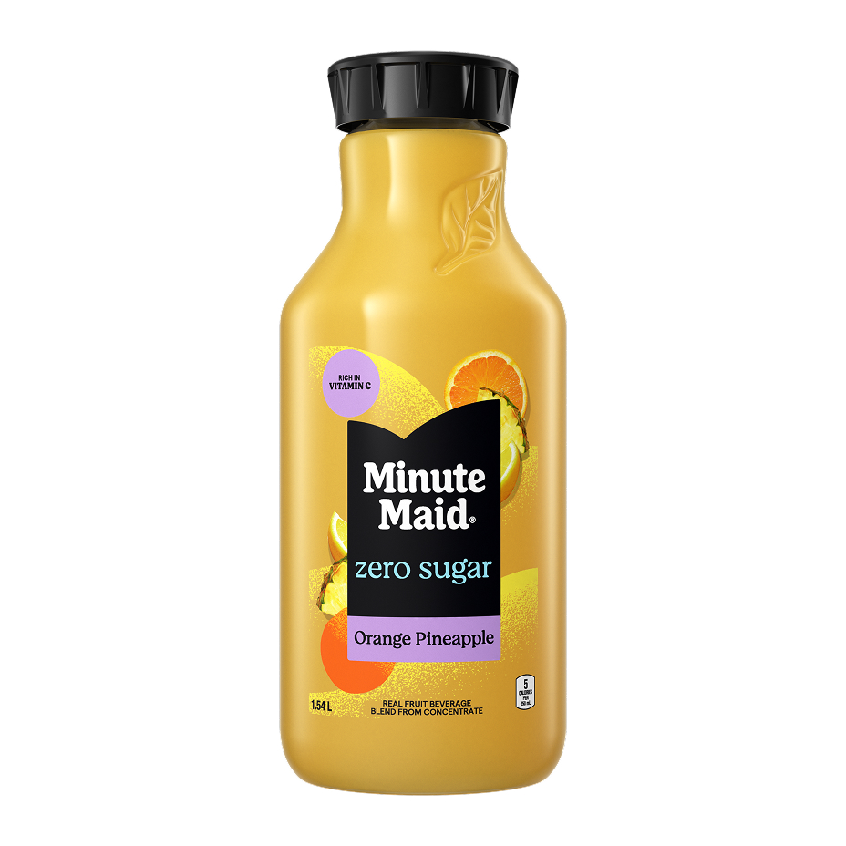 a large bottle of minute maid zero sugar orange pineapple
