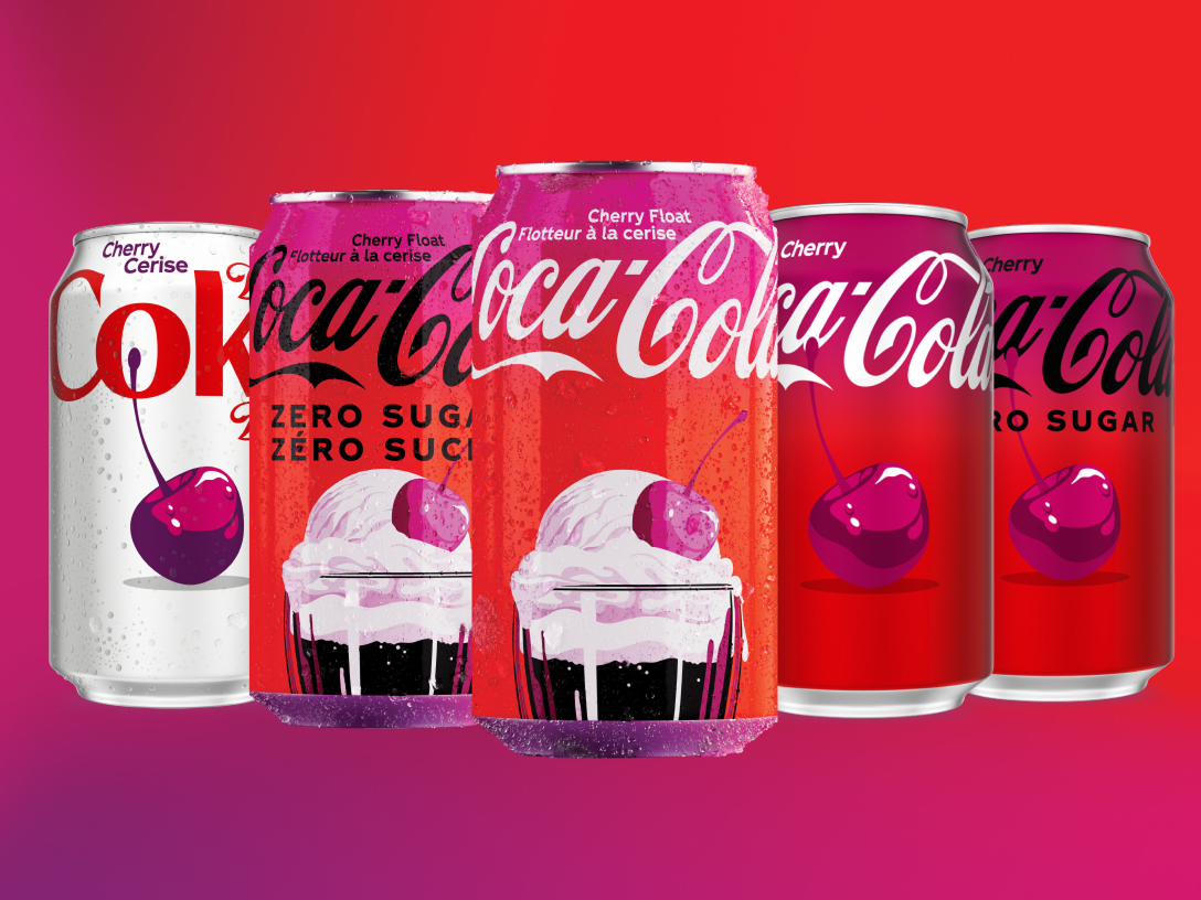 Five cans of cherry-flavoured coke drinks