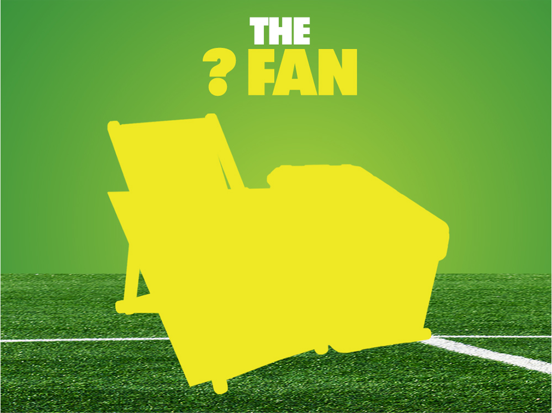Mystery fan prize silhouette in bright yellow chair shape on soccer field teasing future Fuze Every Fan week