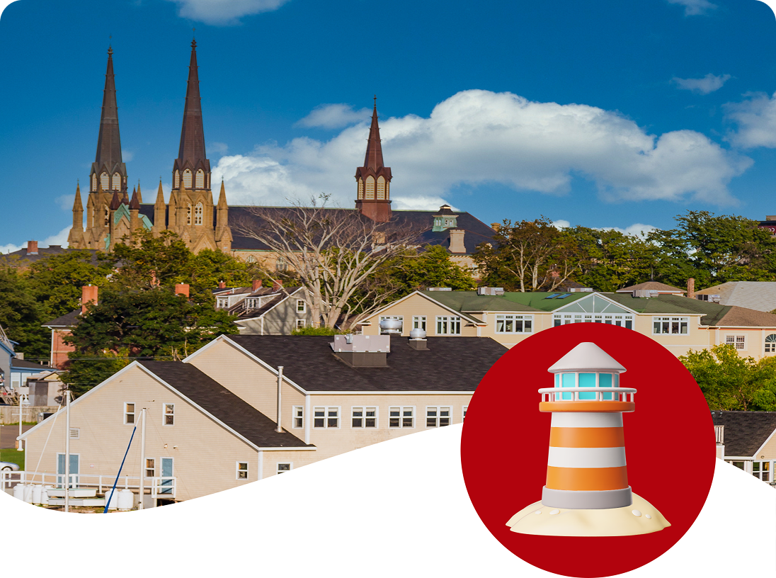 L'horizon historique de Charlottetown, Î.-P.-É., avec ses clochers, une destination grand prix de notre concours d'été.