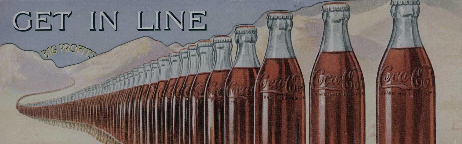 Un dessin de bouteilles Coca-Cola alignées