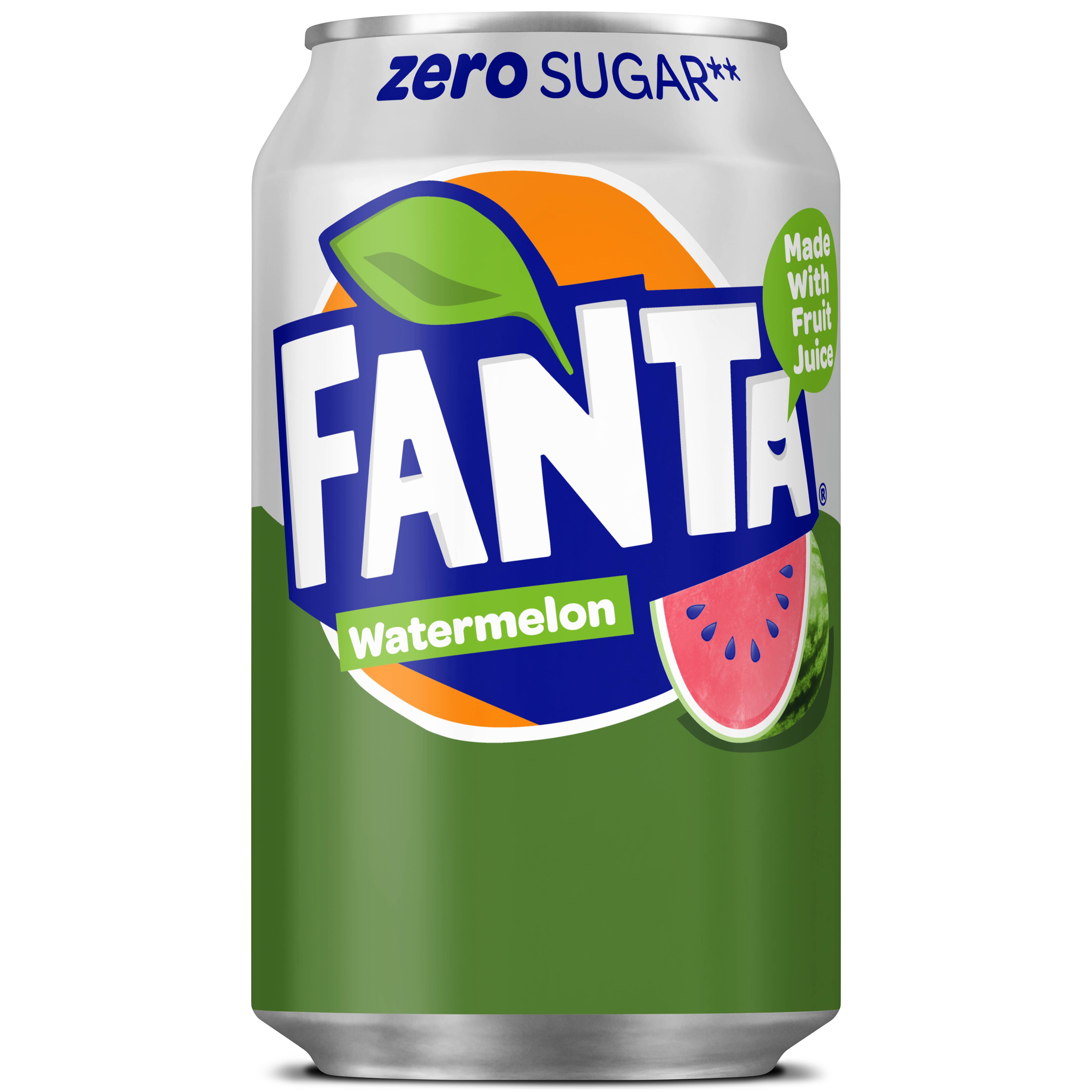 Fanta Watermelon Zero can on white background.