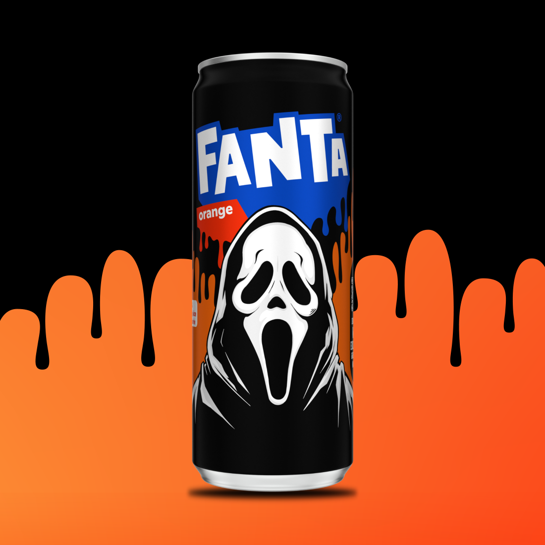 2 Limited-edition Fanta Orange & Orange Zero cans featuring Ghost Face from the Haunted Fanta Universe.