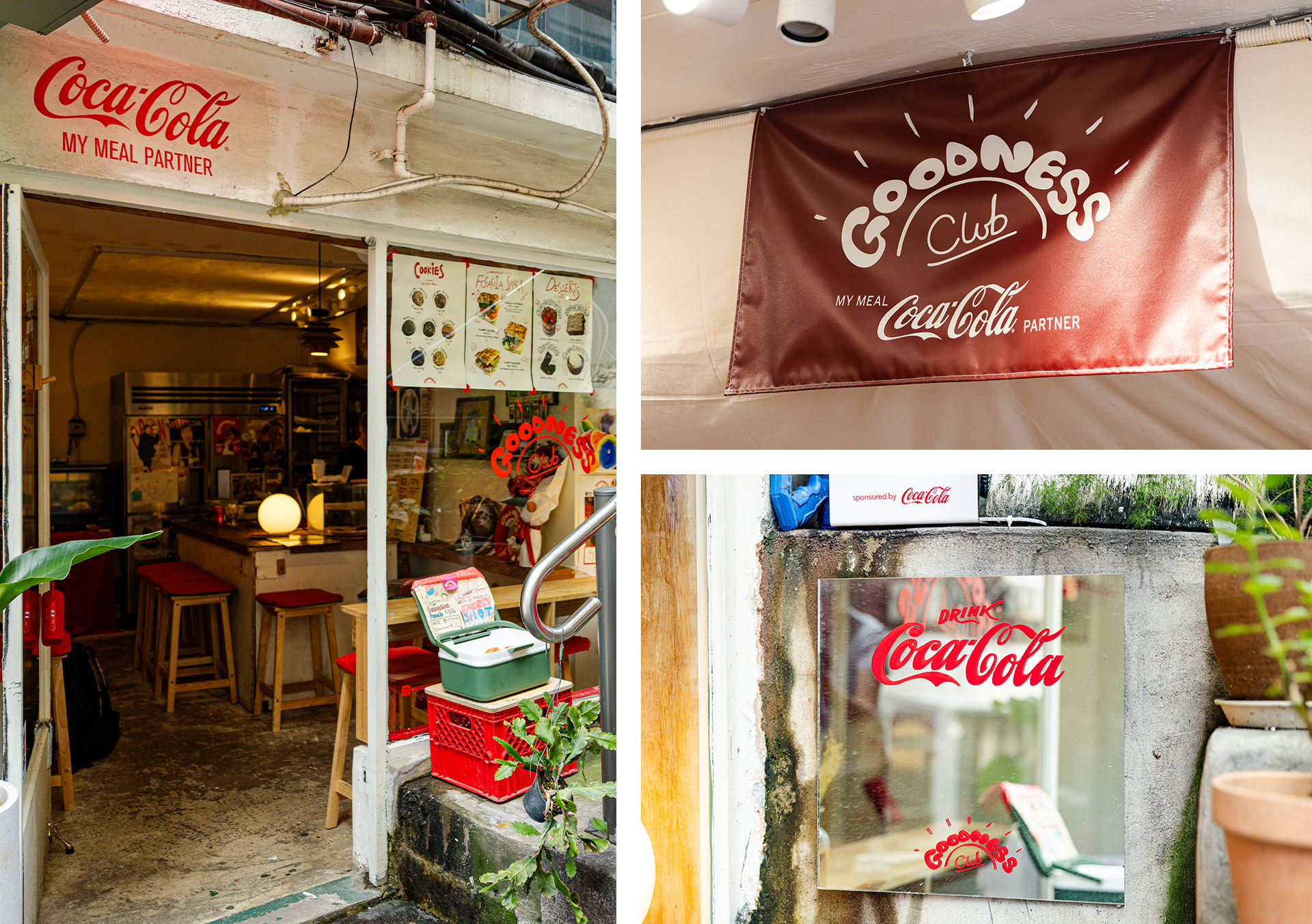 코카-콜라 X 신흥시장 프로젝트 참여 식당, 굿니스 클럽 매장 전경과 매장 내부에 꾸며진 코카-콜라 소품들