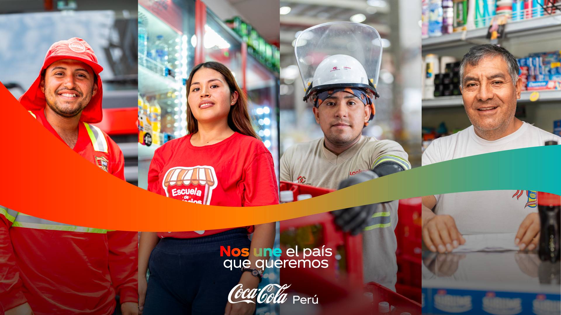 Dos personas disfrutan de comidas diferentes acompañadas de Inca Kola: una mujer ríe en un restaurante más tradicional, mientras que un hombre joven come en un ambiente moderno.