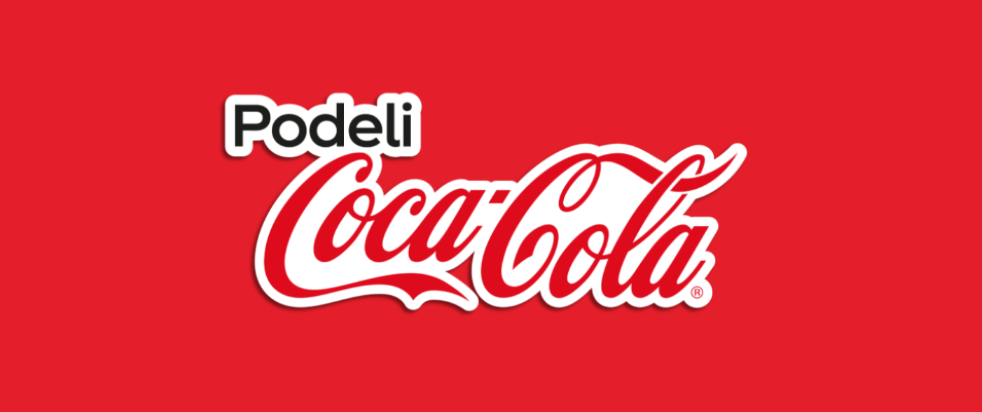 Crveni vizual sa logotipom Coca-Cola i sloganom 'Podeli Coca-Colu'