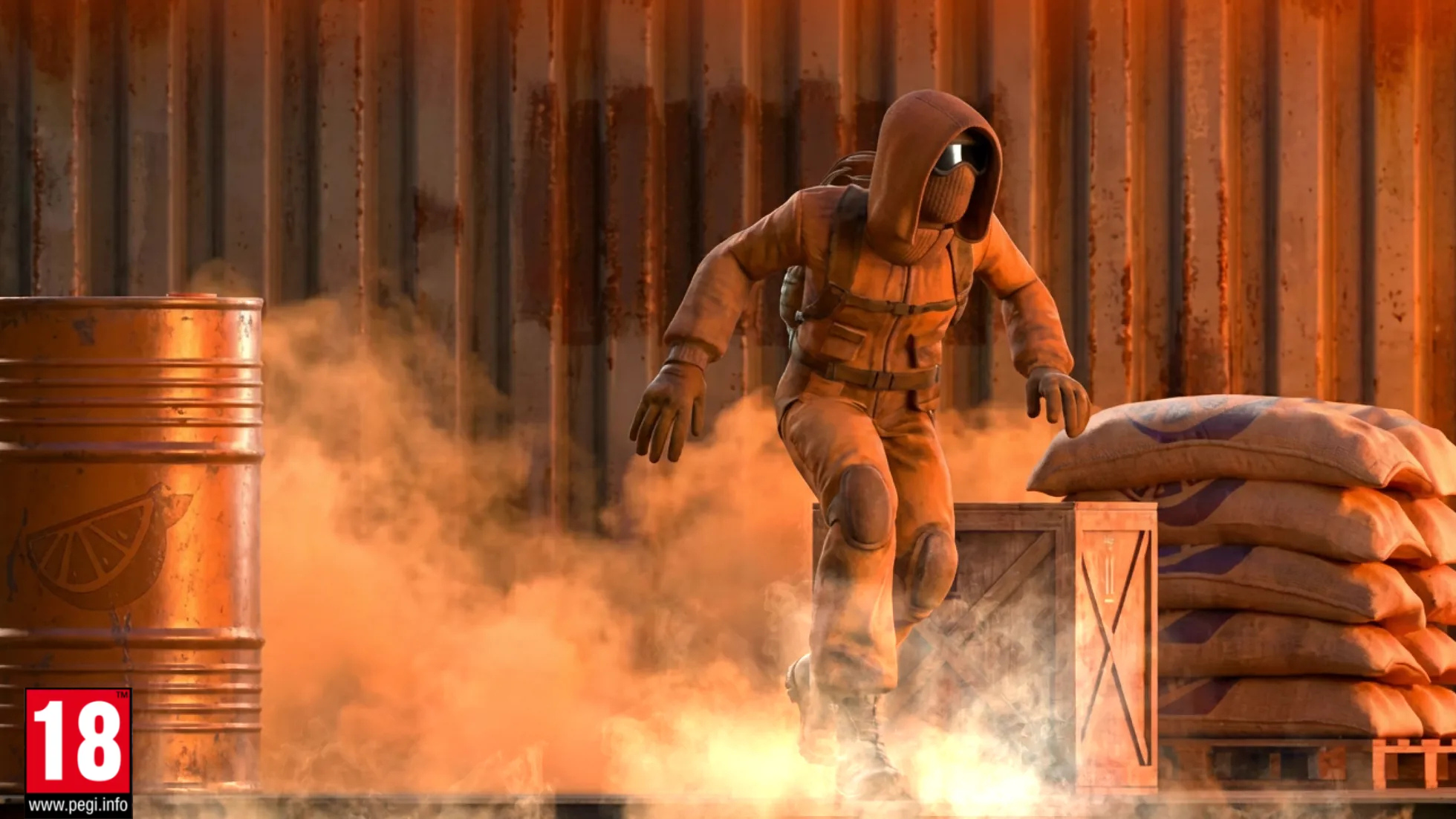 A Halo character stealthily infiltrates a base at dusk. 