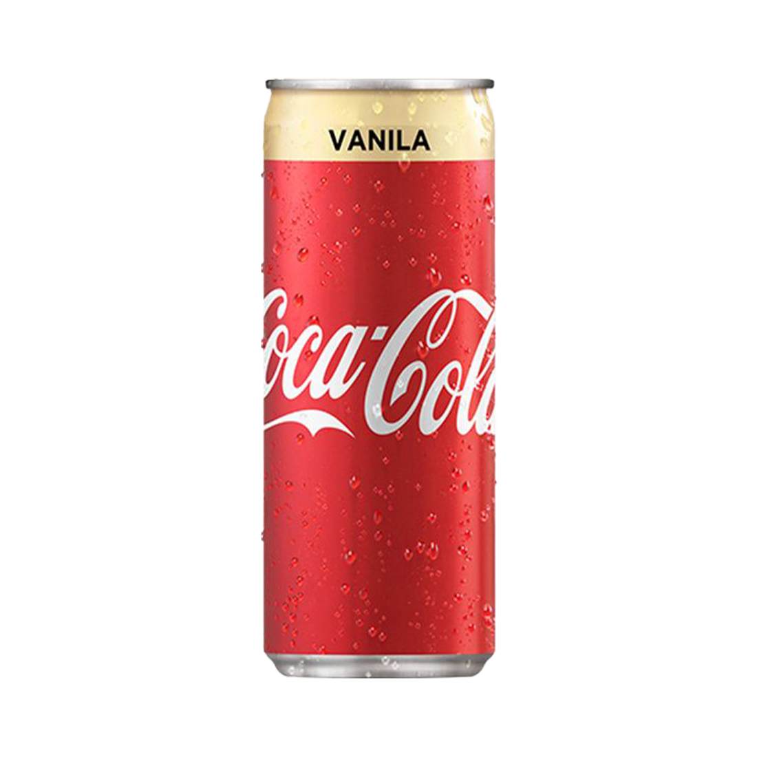 Coca-Cola Vanilla can on white background.