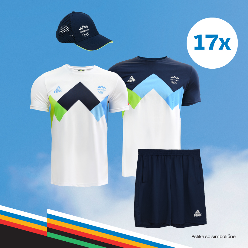 Kratke hlače, tehnična in klasična kratka majica ter kapa s šiltom (moški, velikosti M, L, XL)