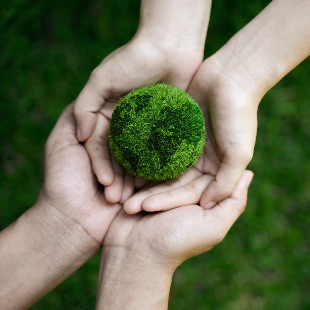decorative image of hands holding grassy earth