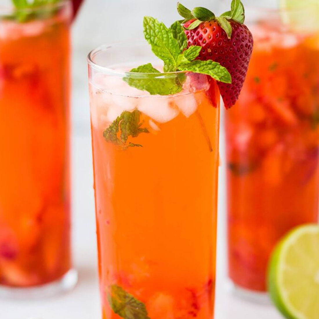 A glass with Strawberry Lime Spritz