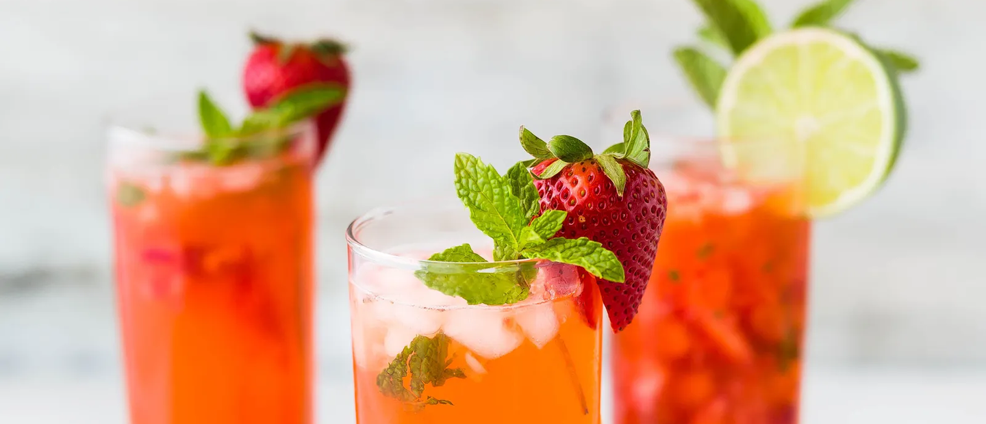 A glass of Strawberry Lime Spritz