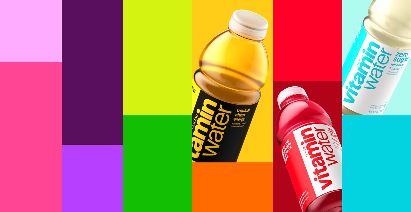 variety of vitaminwater products on colorful background