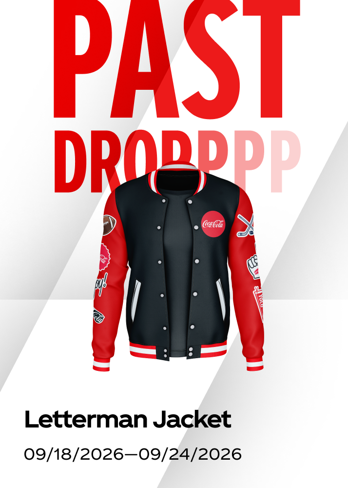 Past weekly prize drop highlighting a Coca-Cola letterman jacket for the Fall Football promo.