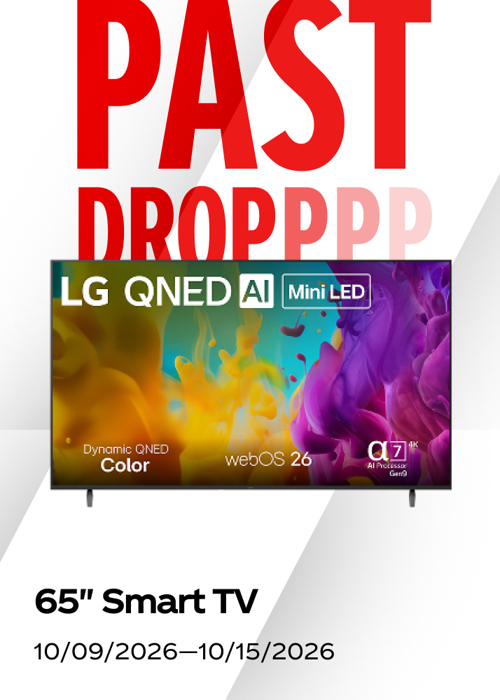 A 65-inch LG QNED smart TV featured as a past prize drop for the fall hockey promotion.