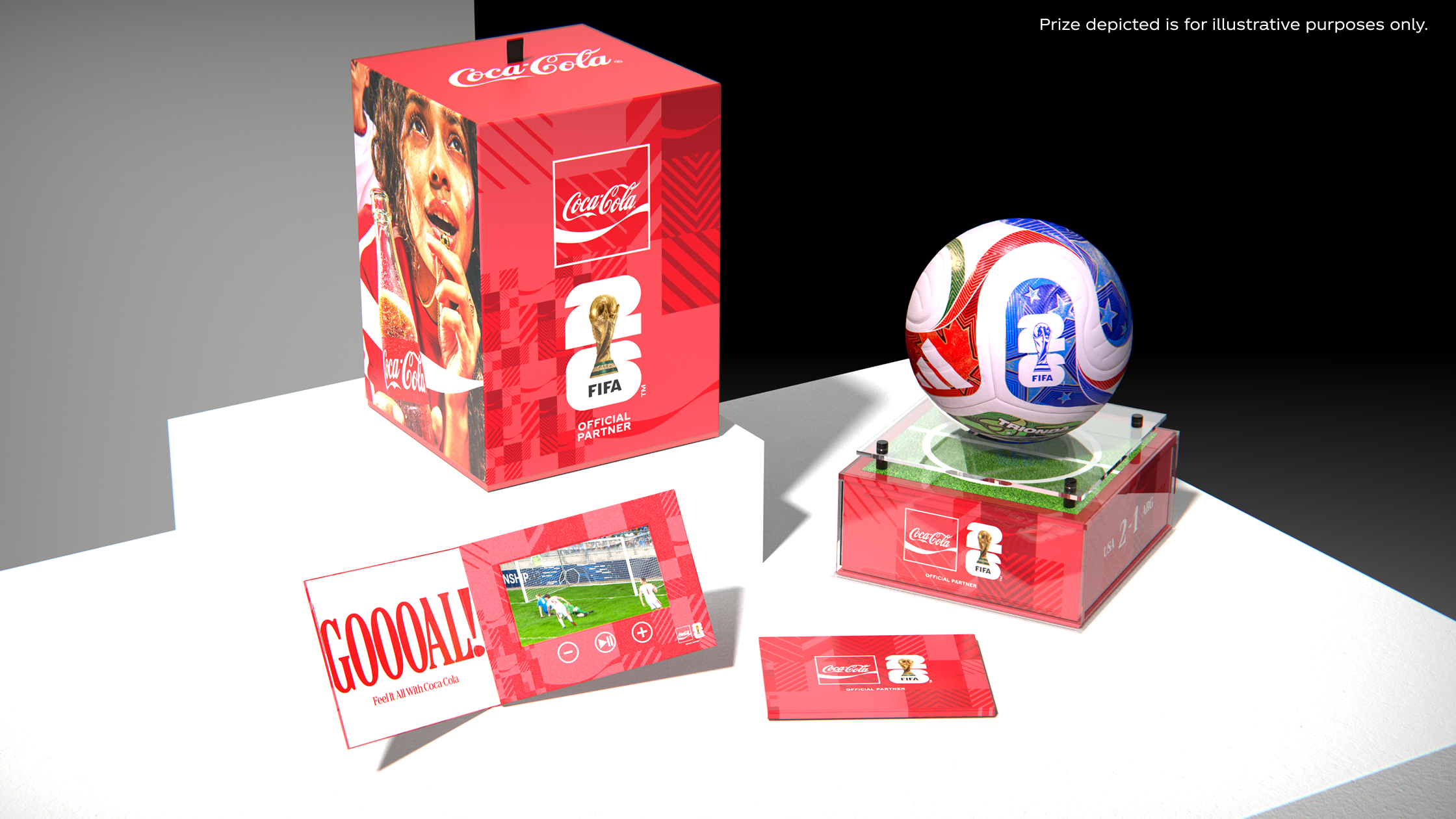 Coca-Cola FIFA World Cup sweepstakes prize pack with official match ball, display case and collectible box