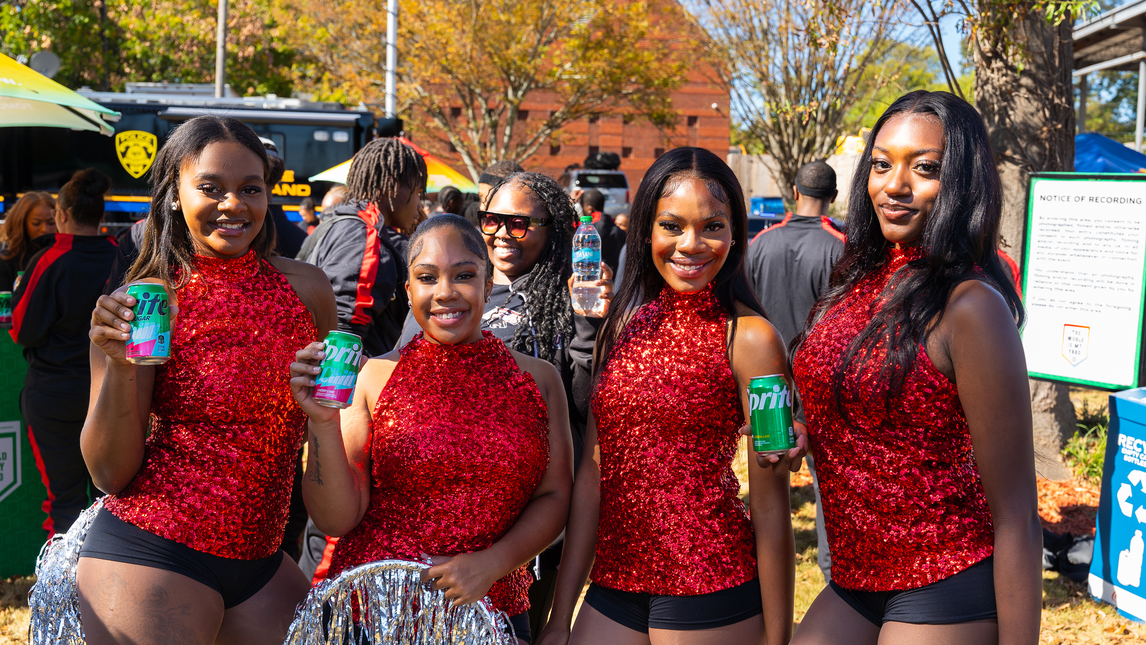 HBCU students posing with Sprite products at homecoming