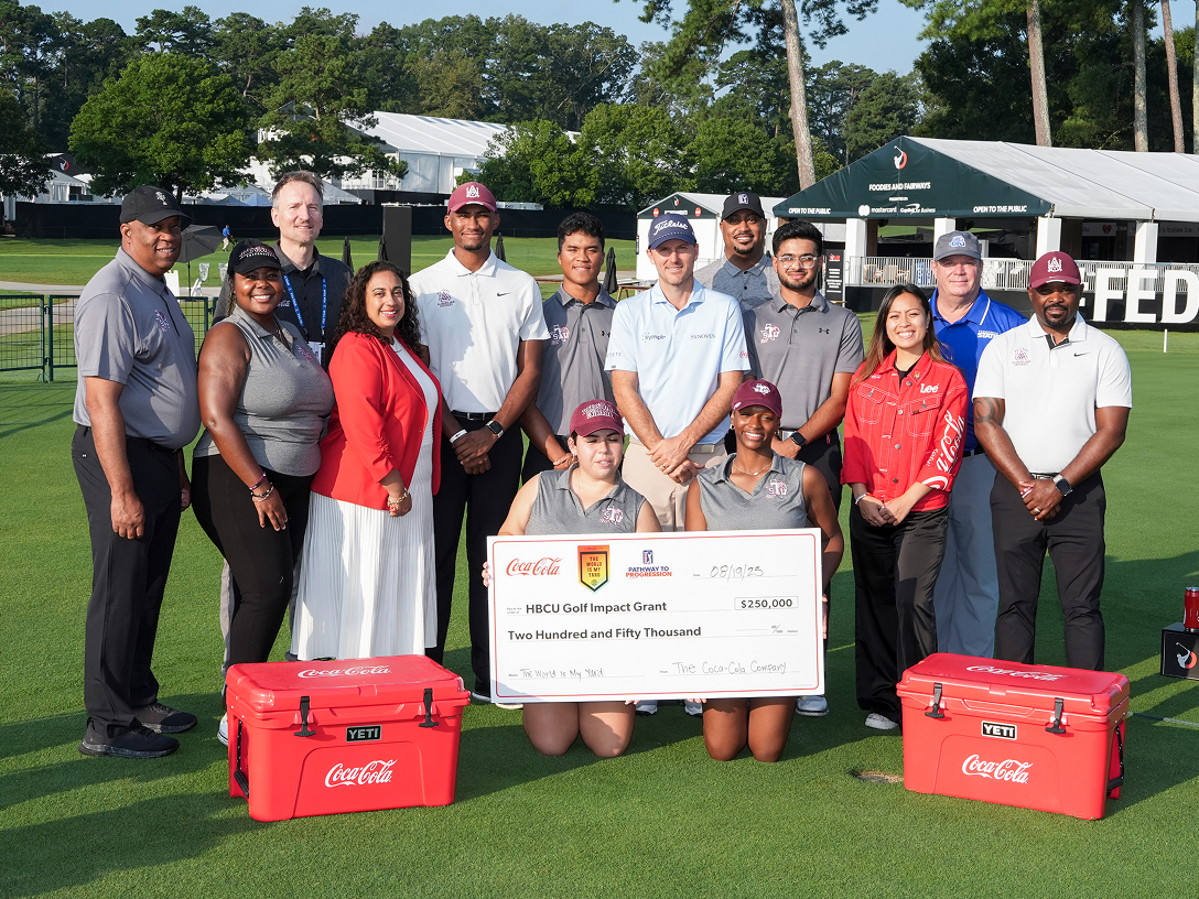 HBCU golf program participants at an award ceremony for The World Is My Yard Golf Award presented by The Coca-Cola Company