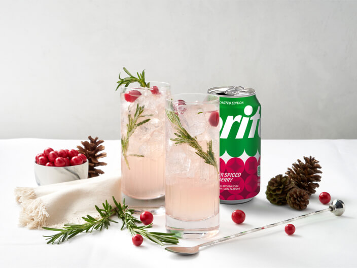 two light pink drinks and a sprite winter spiced cranberry