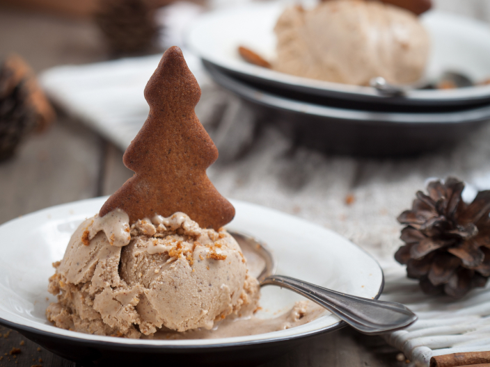 ice cream with gingerbread tree