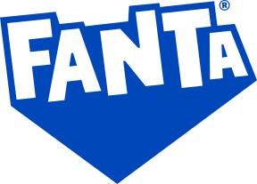 Logo i emri i markës Fanta me shkronja të bardha mbi prapavijë blu.