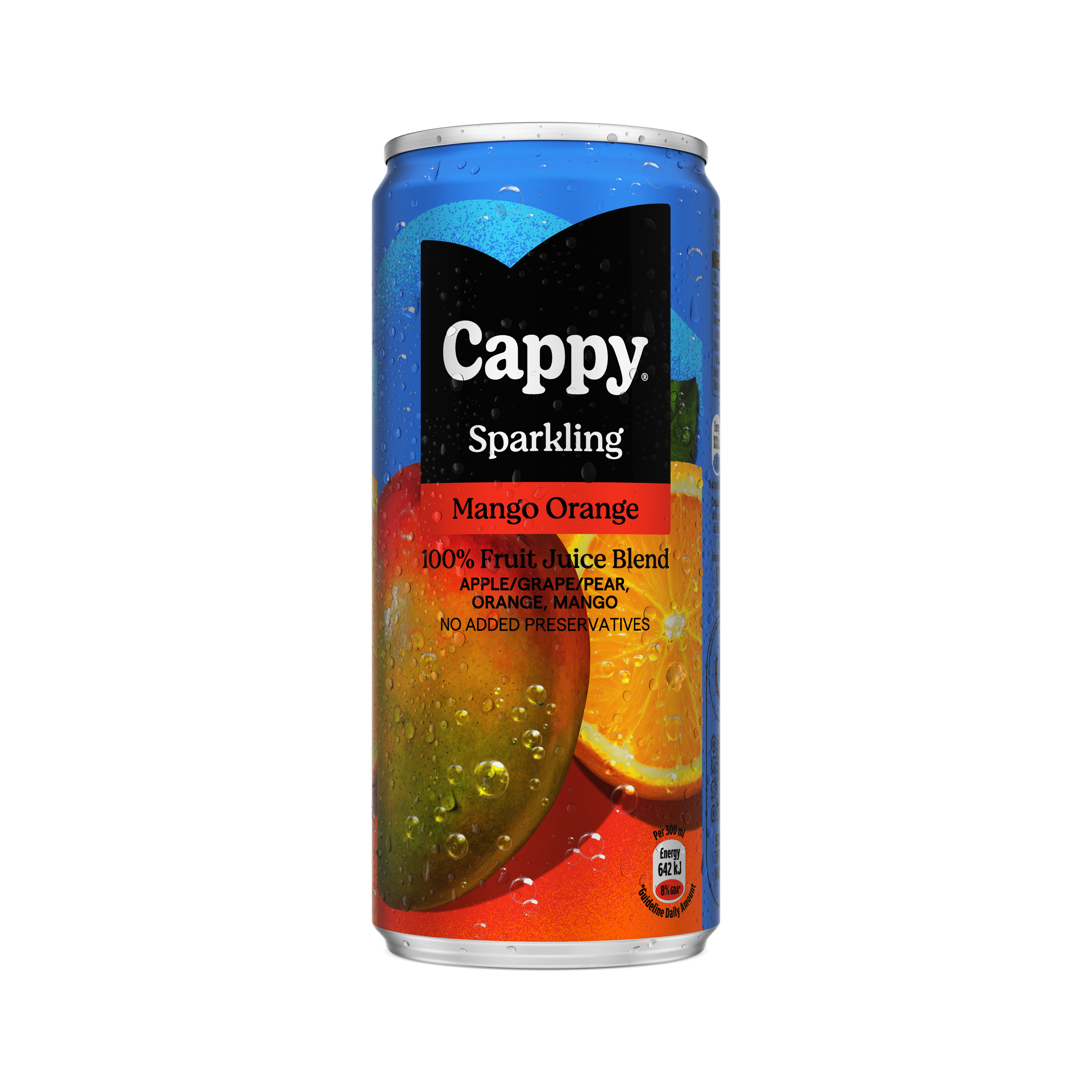 A can of Cappy mango and orange blend